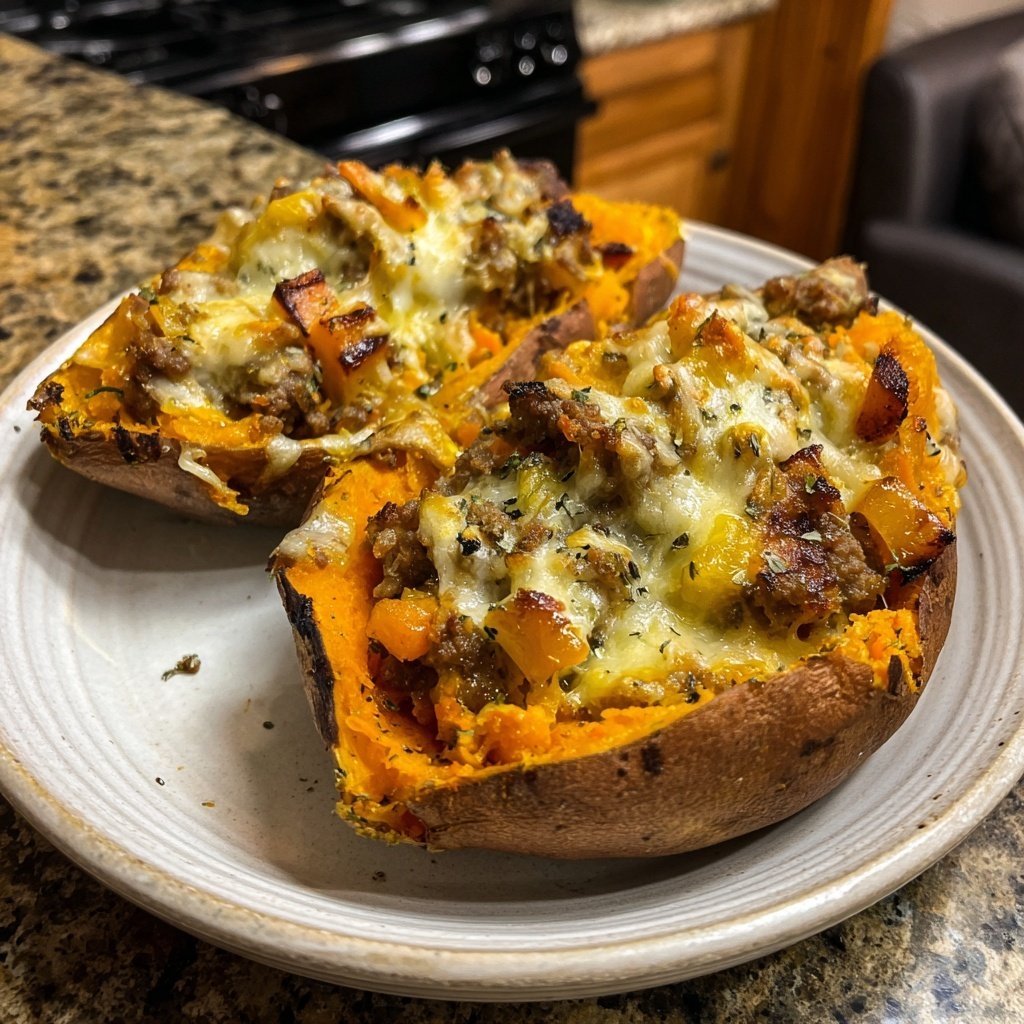 Ground Beef Stuffed Sweet Potatoes