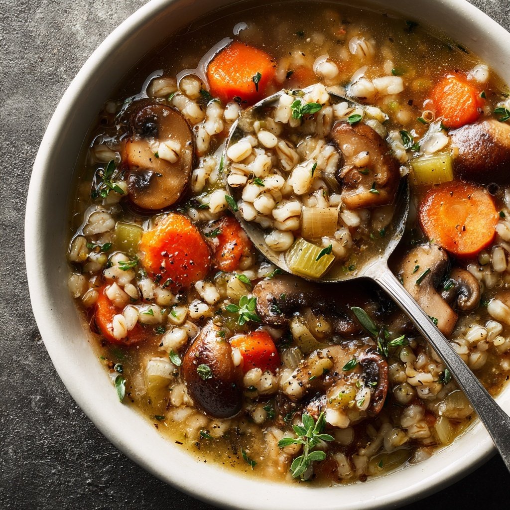 Healthy Crockpot Mushroom Barley Stew